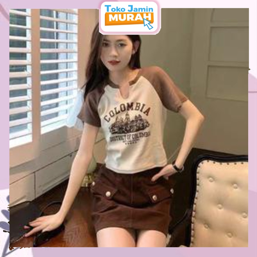 TJM BJ336 Baju Atasan Crop Top Rajut Colombia Wanita Fashion korean Kekinian Lengan Pendek