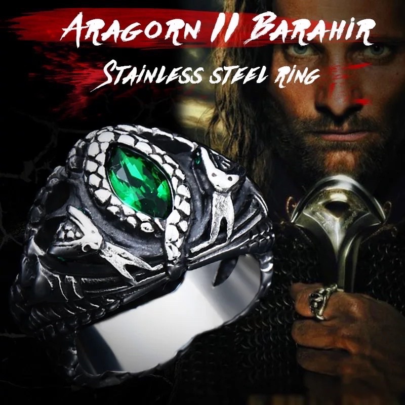 Cincin Pria Batu Zamrud Mata Ular Aragorn Lord Of The Rings Titanium