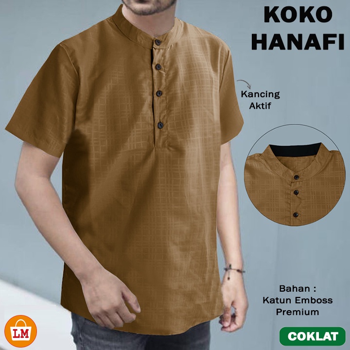 Baju Pria Muslim KOKO HANAFI Lengan Pendek Bahan Katun Embos Size JUMBO Big Size M - 2XL LMS 26432