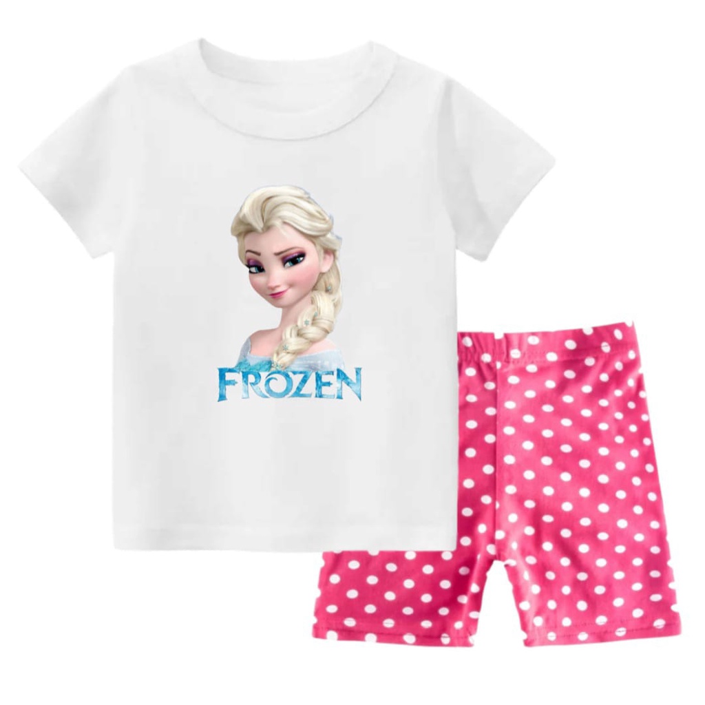 Rdkidzid Setelan Lengan Pendek Anak Cewek Set Baju Kaos Anak Perempuan Motig Elsa DTF