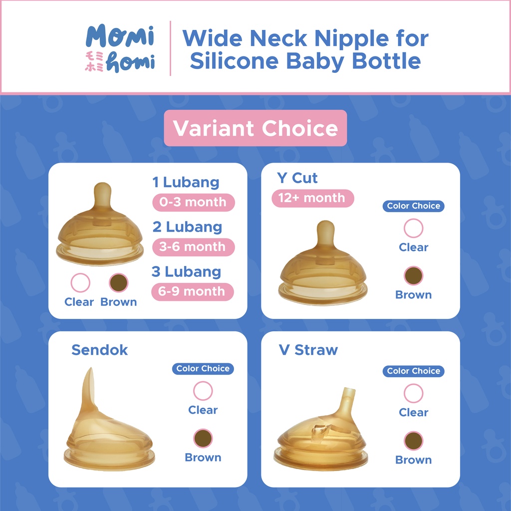 MOMI HOMI S05 Nipple Dot Pengganti Wide Neck 1 Lubang / 2 Lubang / 3 Lubang Dot Sendok Sedotan Botol bayi leher lebar pengganti puting Aksesoris Kepala Dot Bayi Botol Susu Pacifier Bottle Nipple Replacement New Born Bayi Baru Lahir Silicone Nipple