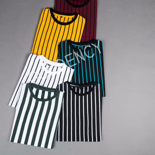 Kaos TShirt Pria | Motif Garis-Garis Vertikal | Casual Santai - Putih, S