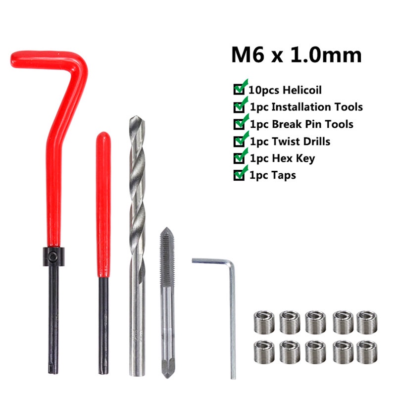 Recoil Helicoil Thread Repair Kit 15pcs/set Recoil M5/M6/M8 Helicoil For Drat Slek Dol Rusak