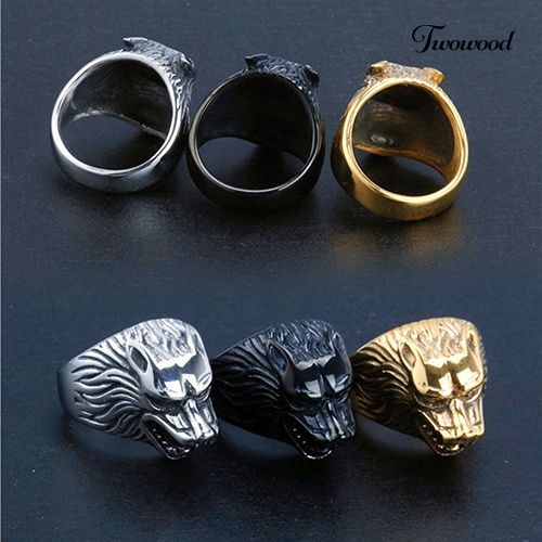 1pc Cincin Knuckle Bentuk Kepala Serigala Gaya Vintage Punk Untuk Pria