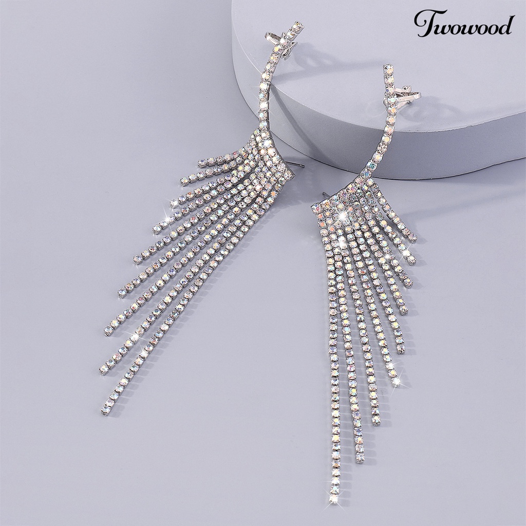 1 Pasang Anting Juntai Panjang Multilayer Aksen Berlian Imitasi