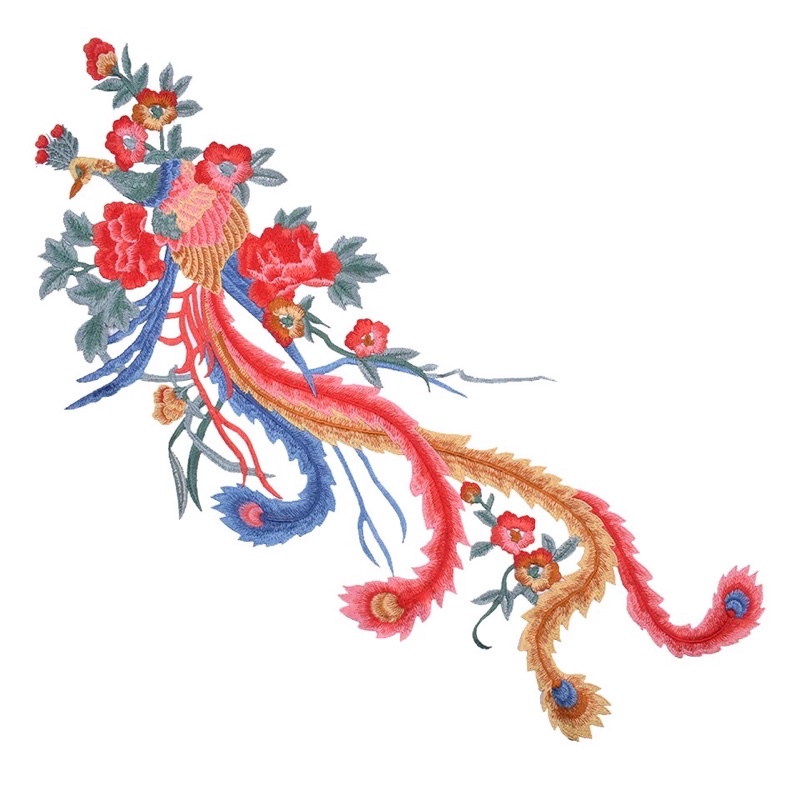 Aplikasi Bordir Phoenix, Colorful Phoenix Bird Applique Embroidery Big Size 72*38cm