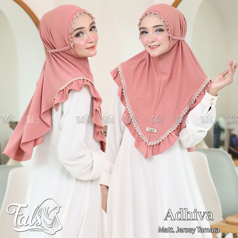 (Ori Fals) ADHIVA •jilbab instan jersey tamara•bergo renda rempel tali