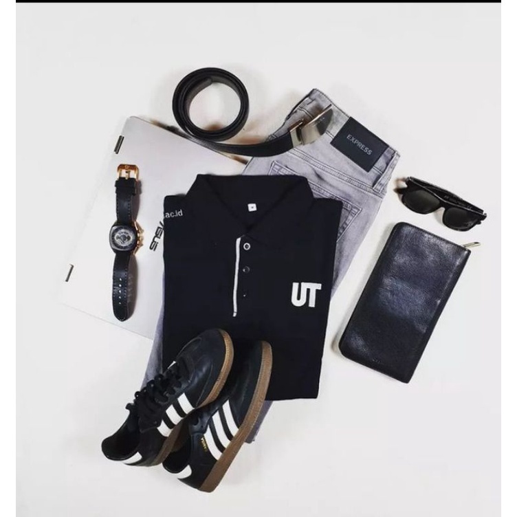 Kaos Polo Lengan Panjang Hitam Universitas Terbuka Pria/Wanita