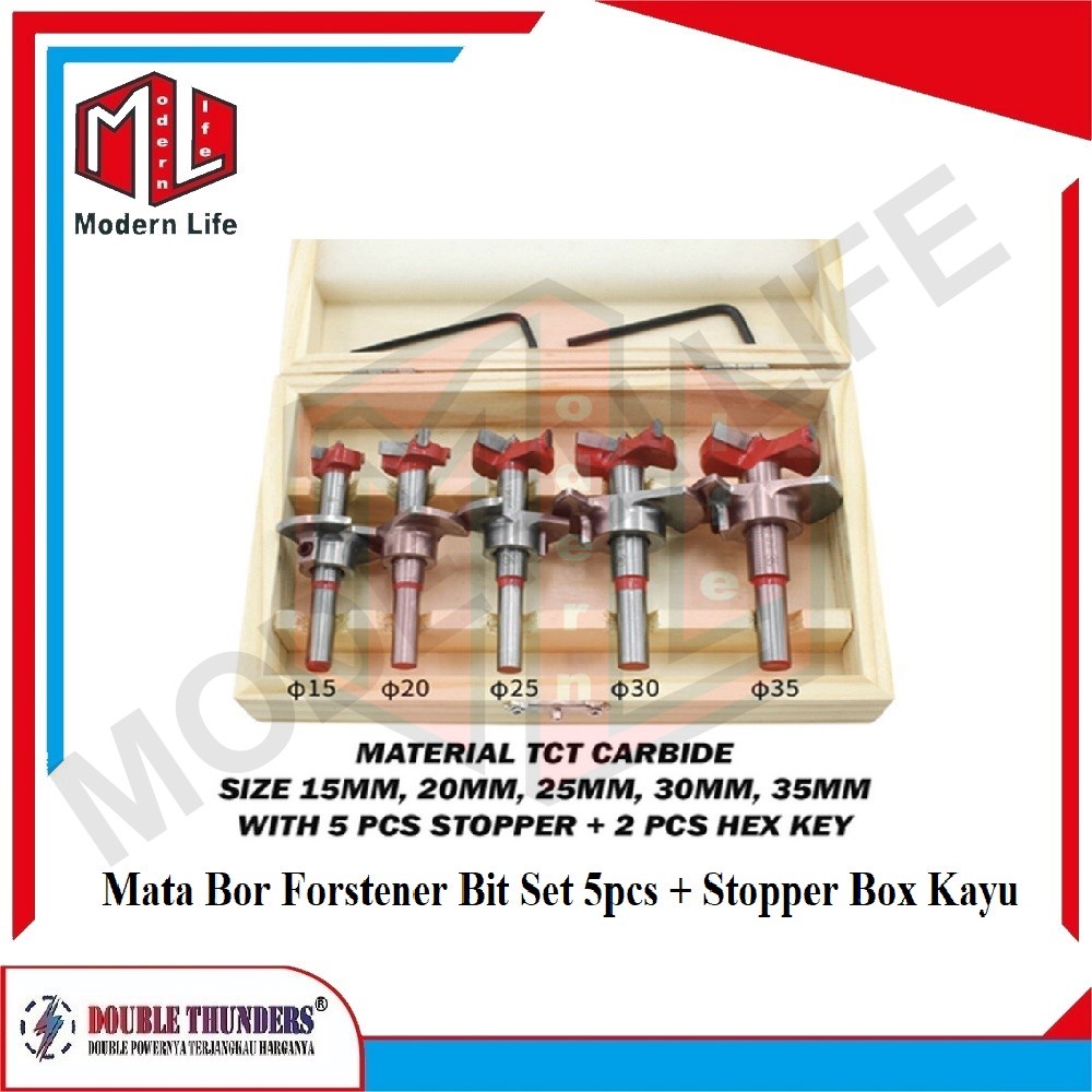 Mata Bor Forstener Set 5 pcs Hinge Boring Drill Engsel Sendok Bit TCT