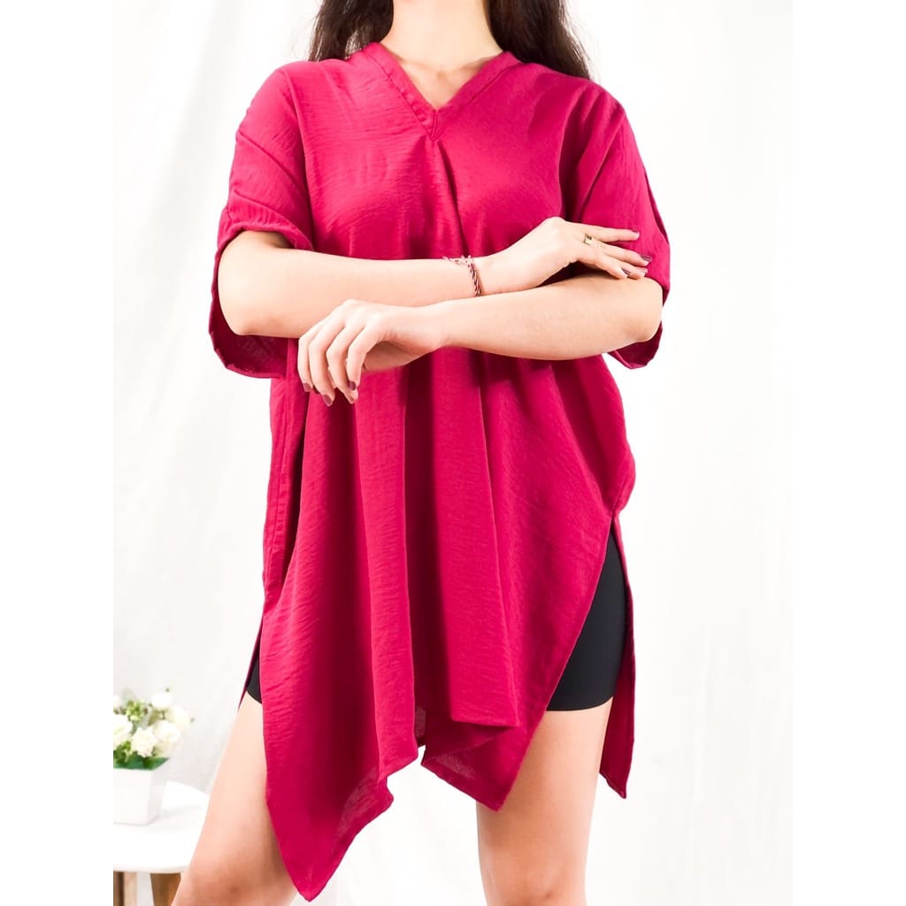 Yasinta Long Square Top Crinkle Nagita Atasan Wanita V-neck Oversize AIRFLOW CRINKLE ANTI LECEK RCS