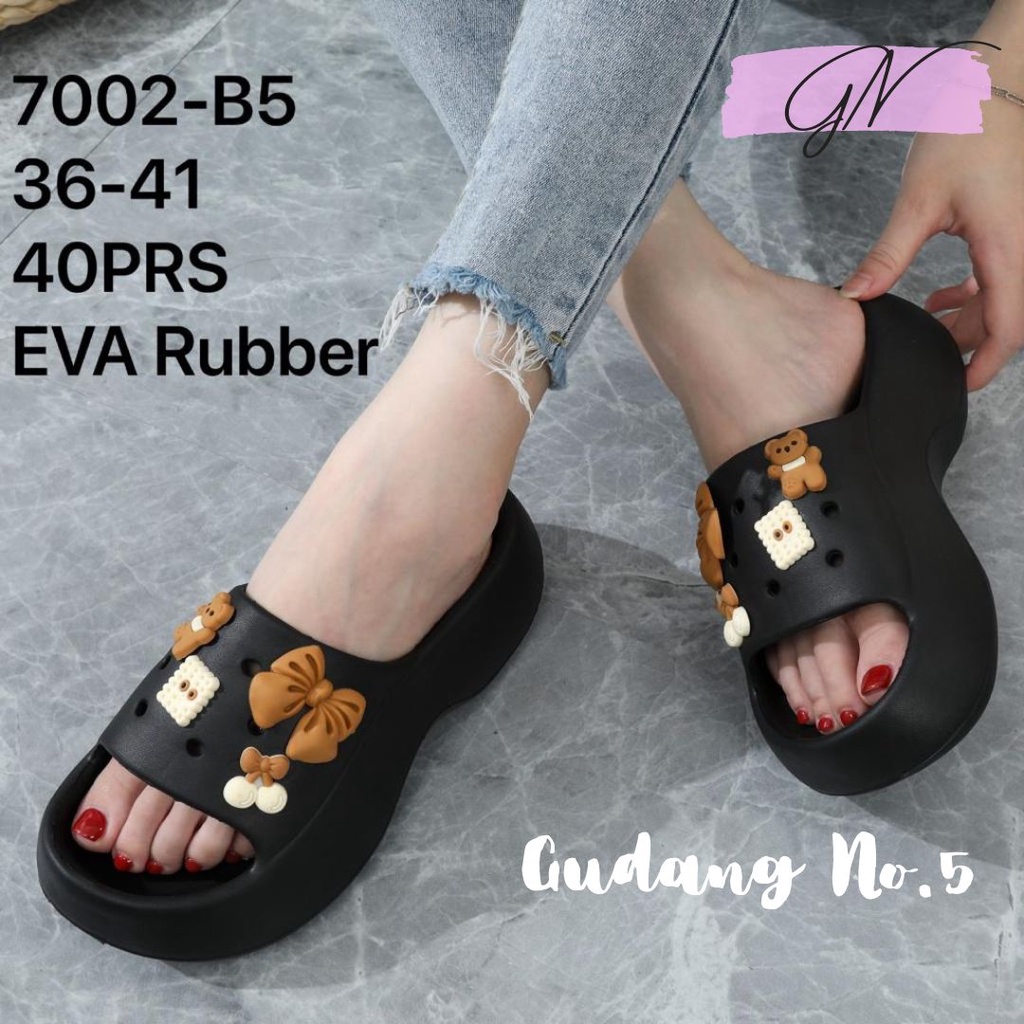 GN-7002-A8 Sandal Selop EVA Wedges Tebal Korean Style Import Jelly Dengan Jibbitz