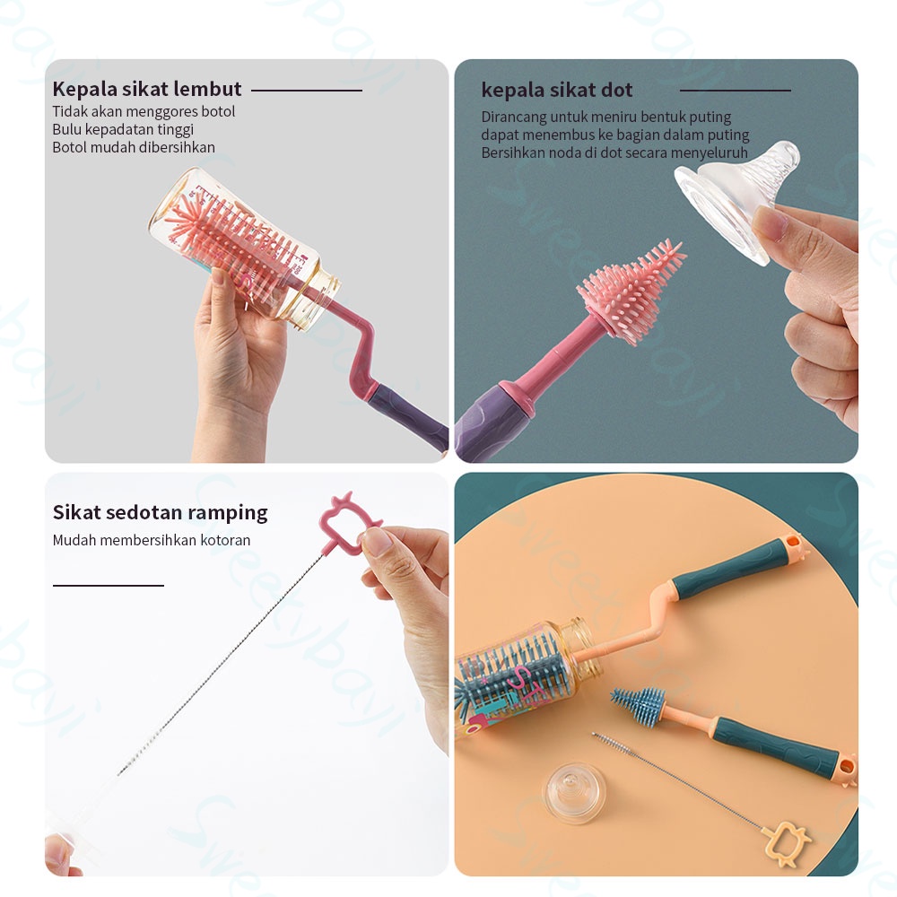 Sweetybayi Sikat pembersih botol silicone Bottle nipple straw brush impor