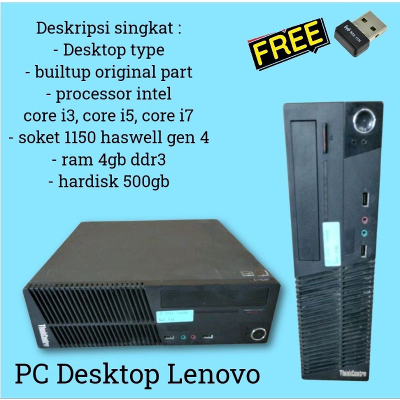 Pc desktop Lenovo core i7 gen 4 ram 8gb ssd 120gb hdd 500gb siap pakai