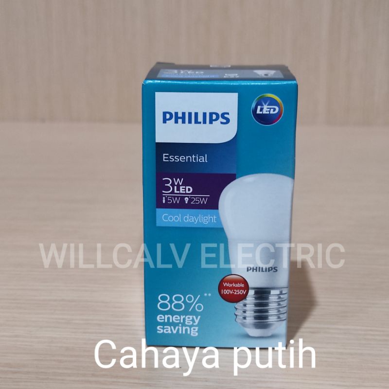 Lampu led philips essential 3w Cahaya putih / Lampu led Philips 3w essential cahaya putih