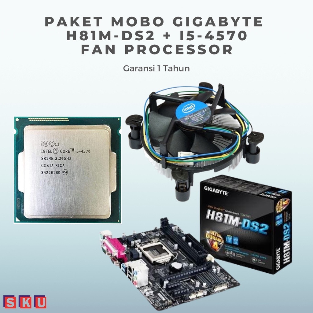 Jual PAKET MOBO MOTHERBOARD GIGABYTE H81 INTEL i5 4570 + FAN PROCESSOR