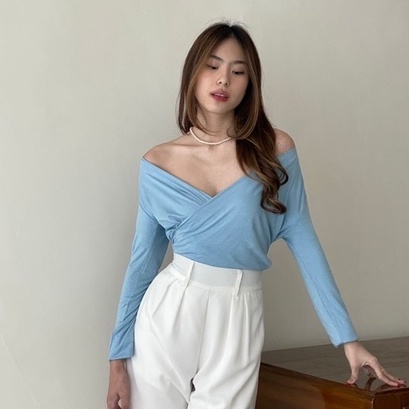 Thea Long Sleeve Top —— Ocha Wear | Atasan Off Shoulder Sabrina Wanita | Blouse Stylish Murah Berkualitas