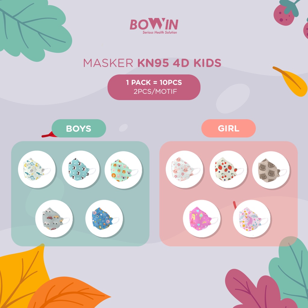 Bowin Masker KN95 4D / KF94 KID SIZE -  AKL KEMENKES RI (Masker Medis /Masker Kesehatan / Masker Polusi / Masker Motor)