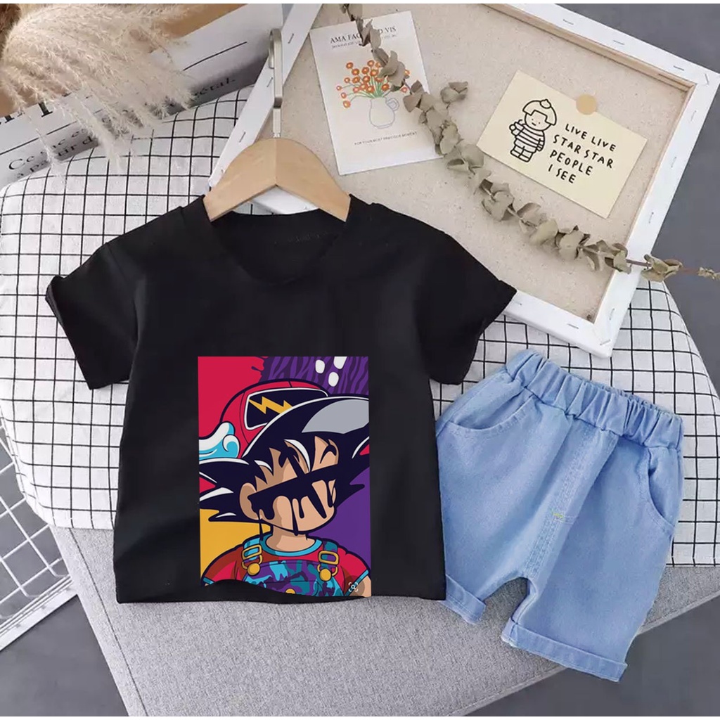 SETELAN ANAK TERBARU/PROMO BAJU ANAK COWOK DAN CEWEK/SETELAN KAOS ANAK BAWAHAN JEANS 1-5 TAHUN