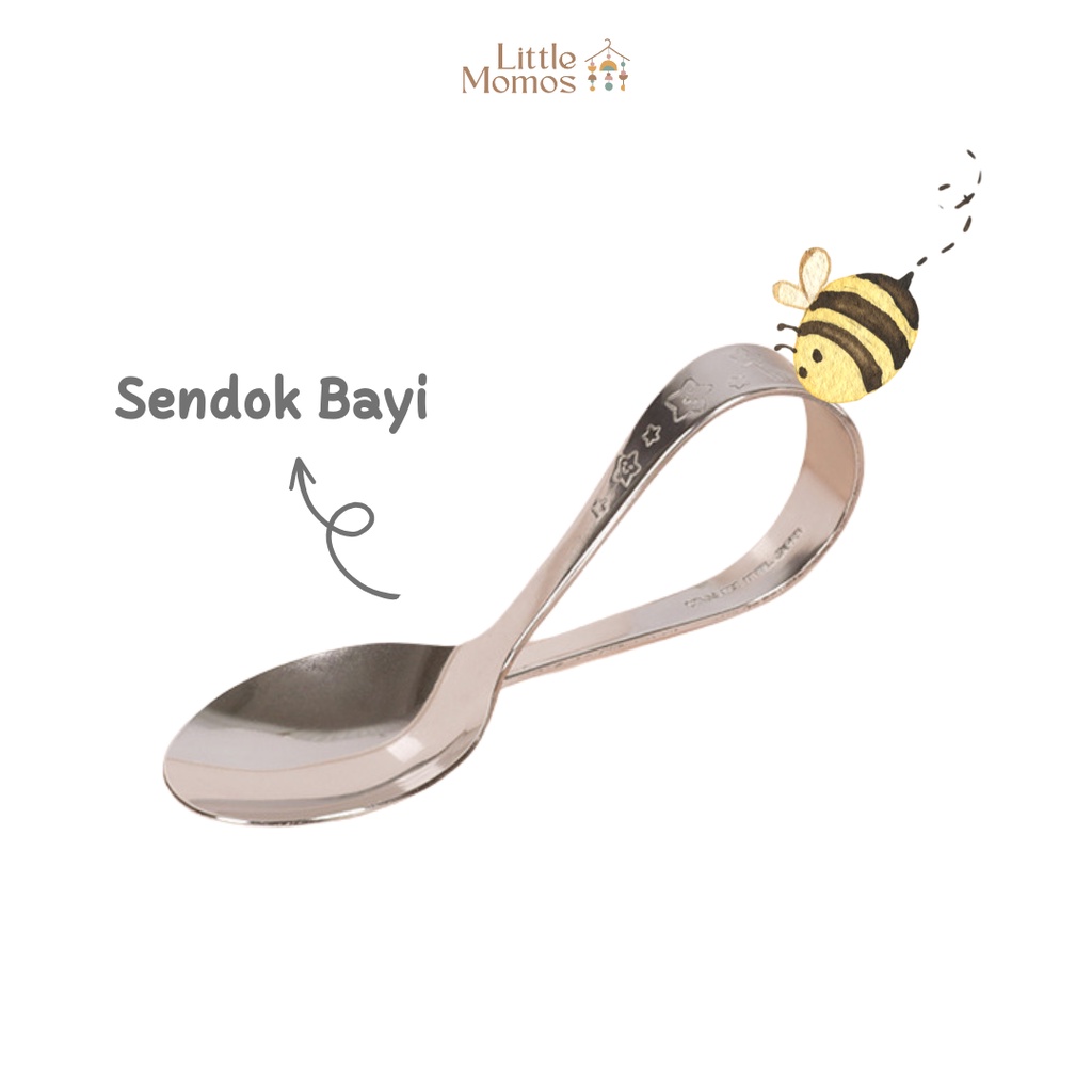 Little Momos Sendok Garpu MPASI Bayi Set Stainless Baby Spoon Peralatan Makan BLW Bayi Free Case