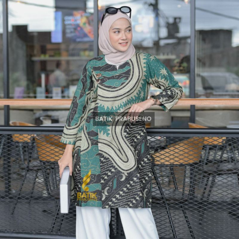 Himawari Atasan Tunik Batik Wanita Prabuseno Baju Kerja Kantor Cewek Pakaian Kantoran Cewe Formal Full Furing Modern Premium Ekslusive Seragam Guru Pegawai Bank PNS BUMN Swasta Terbaru 2022 Solo COD XL