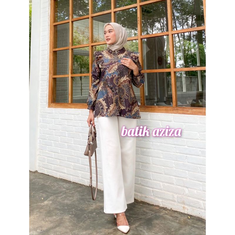 Batik Wanita Terbaru Atasan Batik Wanita Busui Kancing Depan Blouse Gelombang Cinta  by Batik Aziza