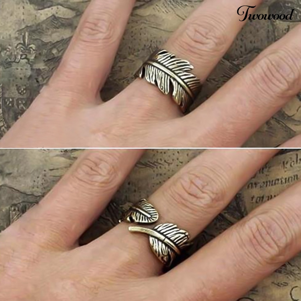 Cincin Model Terbuka Bentuk Daun Bulu Antik Adjustable Warna Bronze Untuk Unisex