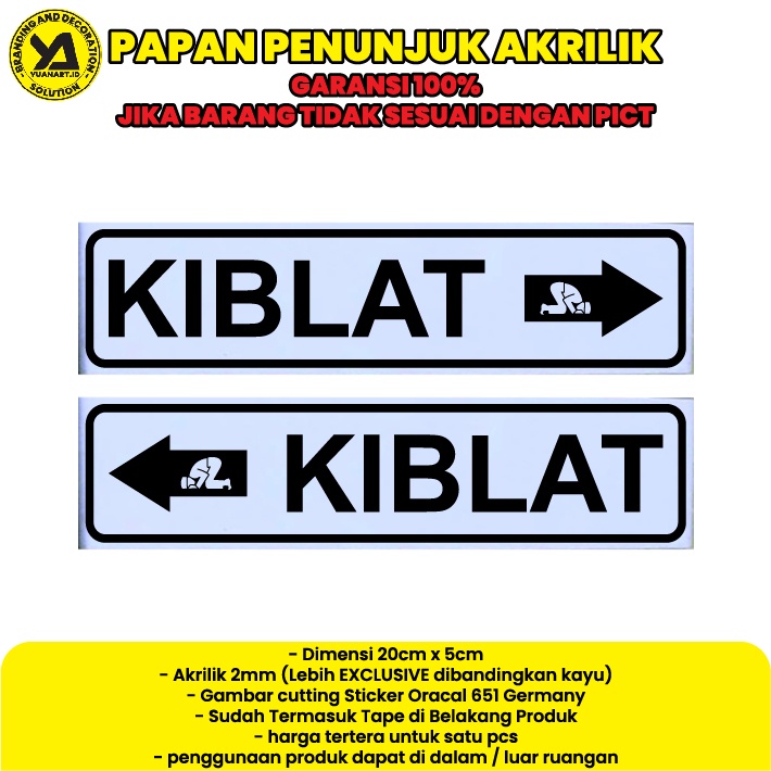 

stiker akrilik arah kiblat papan acrylic sticker label petunjuk perlengkapan masjid mushola kantor sekolah custom