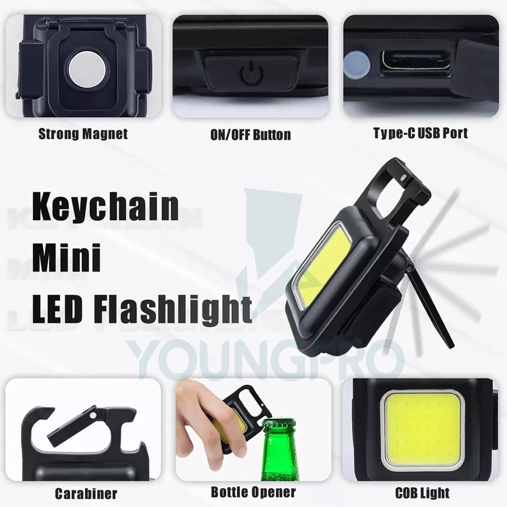 YOUNGPRO LAMPU PORTABLE MINI COB LED FLASHLIGHT 3 LIGHT MODES PMF-01