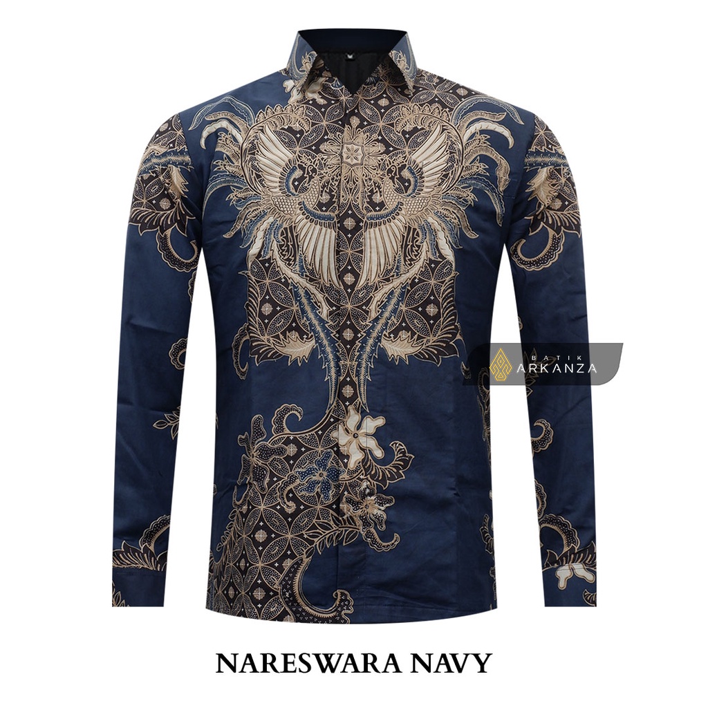 BATIK ARKANZA Motif NARESWARA NAVY Kemeja Batik Pria Lengan Panjang