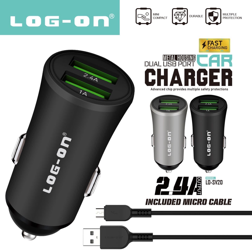 GROSIR CHARGER MOBIL ROKER SPEED CRC6 2.4A 2USB PLUS KABEL DATA MICRO ORIGINAL CAR CHARGER SAVER MOBIL 12W