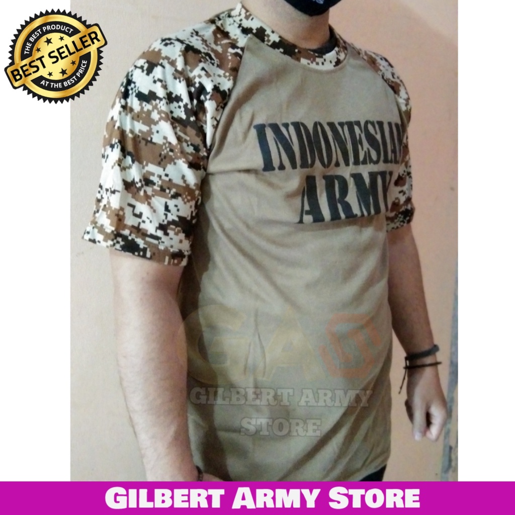 GILBERT ARMY STORE Kaos Reglan Pendek Variasi Loreng Indonesia Army Tan Gurun Digital Desert