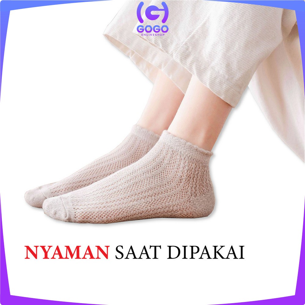 GOGO-P252 Kaos Kaki Wanita Motif Polos Pattern Garis / Kaoskaki Pola Pendek Semata Kaki Fashion Korea Women Sock Import