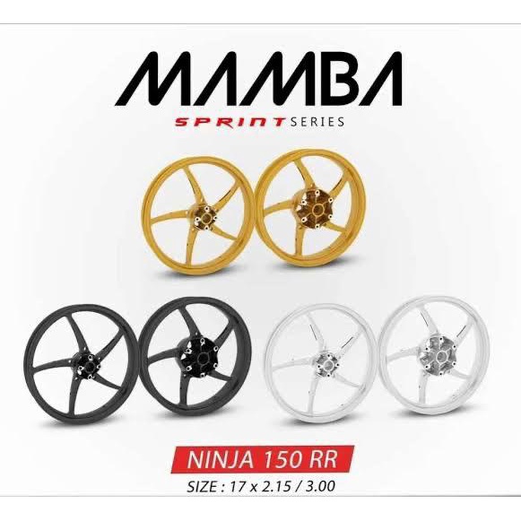 Velg Vrossi Sprint Mamba u/ Kawasaki Ninja 150 R/SS/RR - Hitam Putih uk 215/300 Ring 17 palang 5