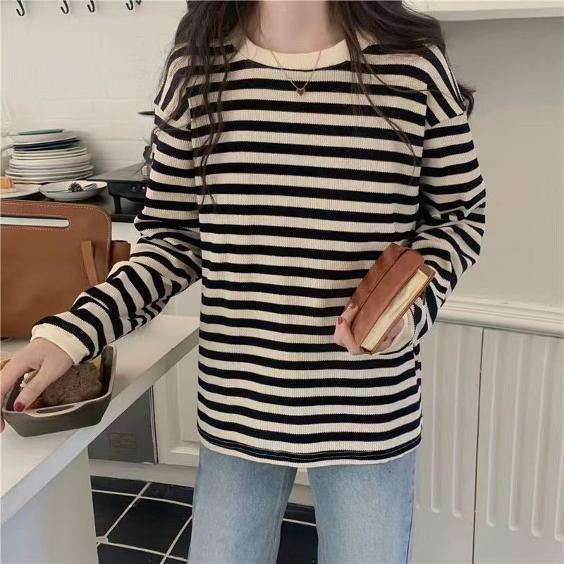 Dian Top Knit Long Sleeve - Basic Stripes Lengan Panjang - Atasan Import Blouse TM (0581)