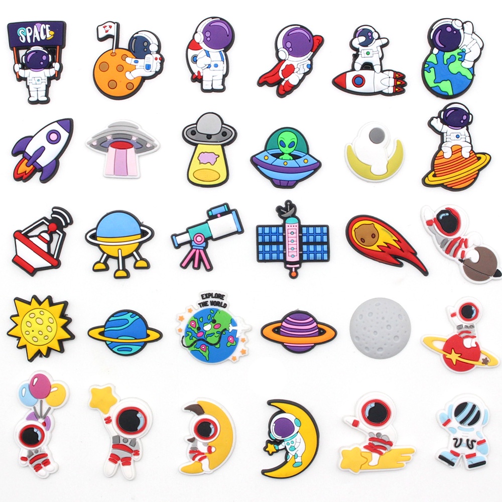 Charms Pin Jibbitz Desain Kartun Astronot Luar Angkasa Untuk Aksesoris Dekorasi Sandal clogs Anak