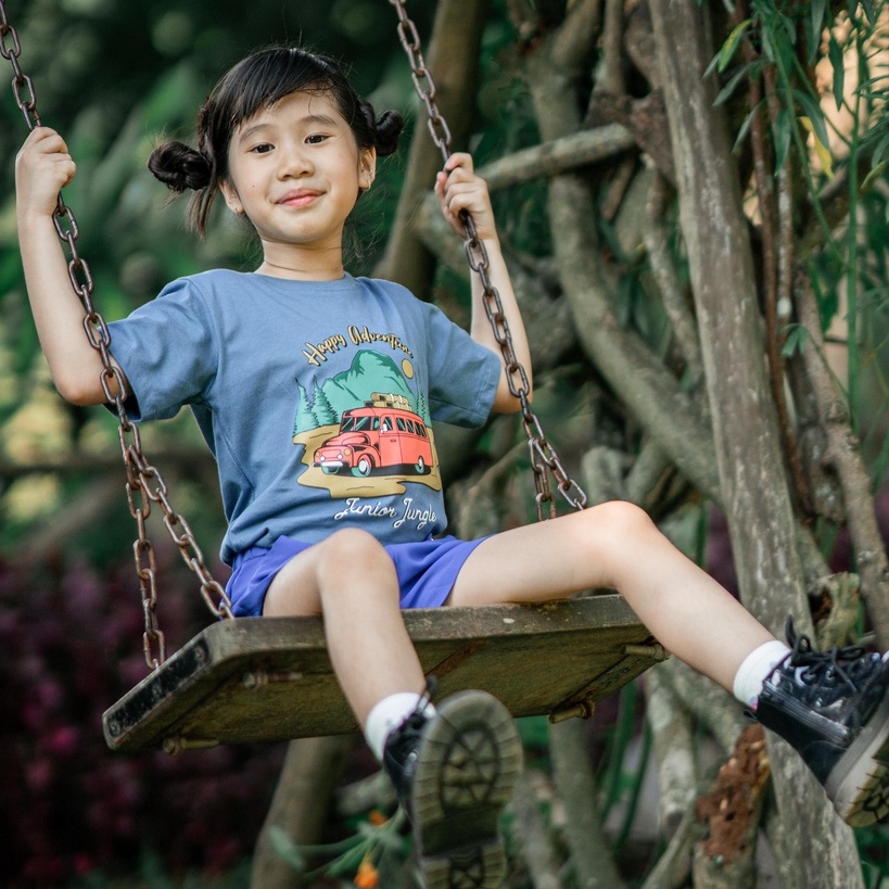 Junior Jungle - Baju Kaos Anak Unisex 2-6 Tahun Retro Car Blue
