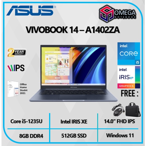 ASUS VIVOBOOK 14 A1402ZA Core I5 1235U 8GB 512SSD IRISXE W11+OHS 14.0&quot;FHD IPS