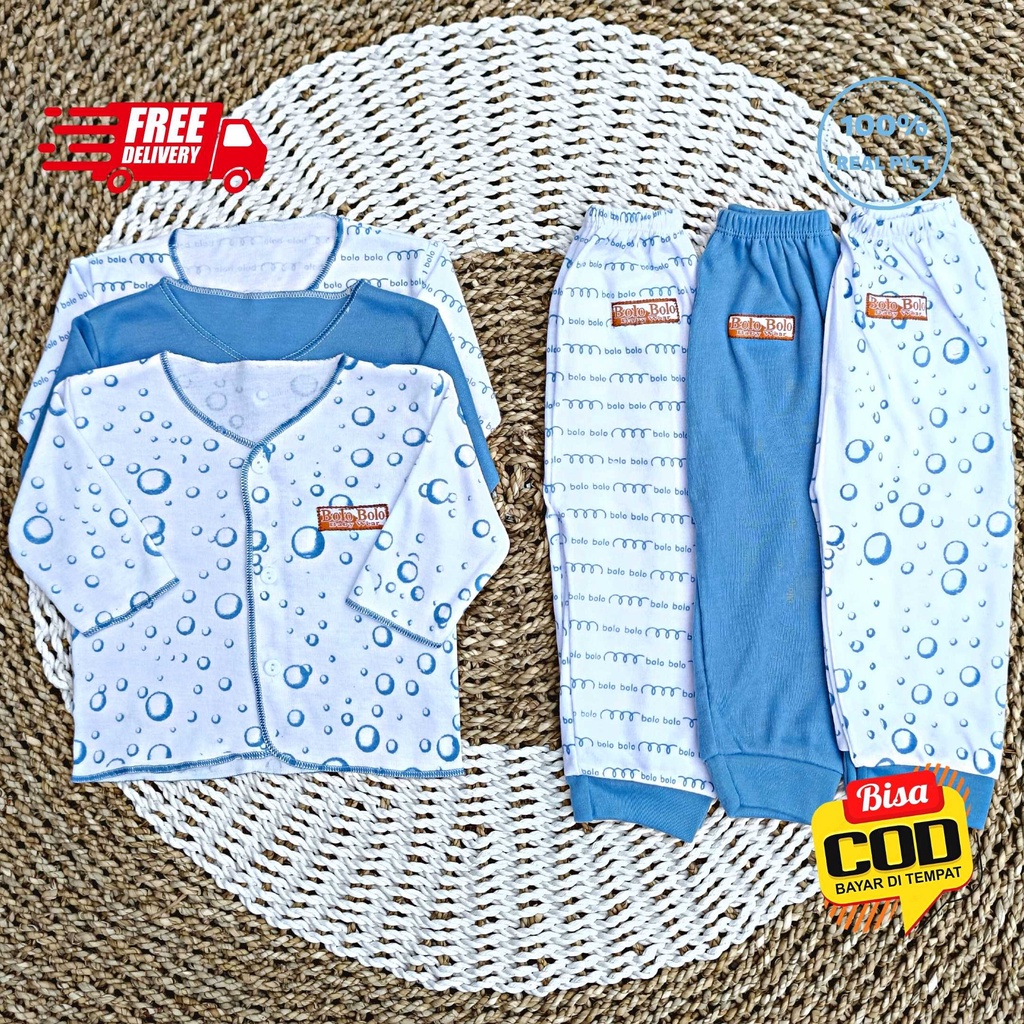 SALE 7.7 - 18 PCS Baju Bayi Celana Bayi Baru Lahir Newborn Bolo-Bolo Serian BIRU