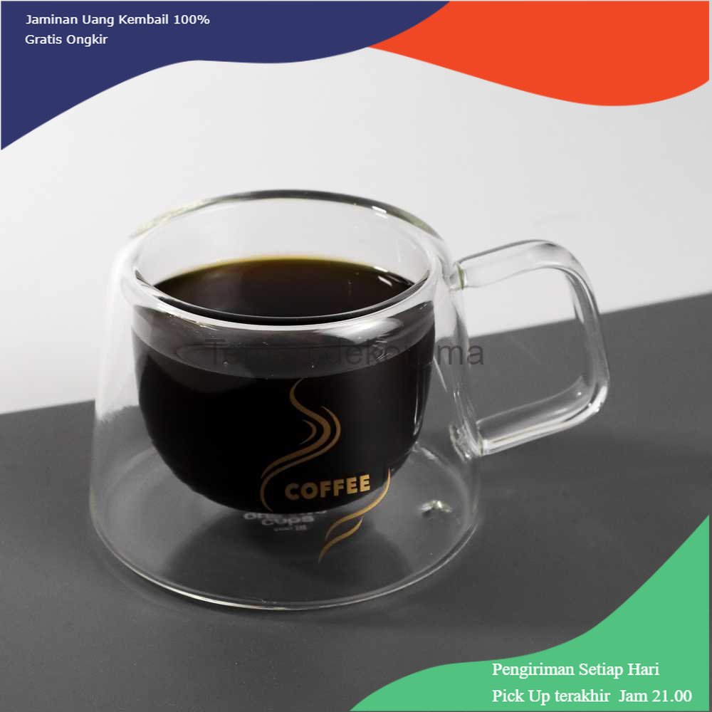 TD - PR One Two Cups Cangkir Kopi Anti Panas Double Wall Glass 200ml - DOME240