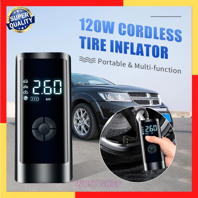 Pompa Angin Ban Mobil Motor Elektrik Digital LCD Display USB Charger Inflator Portable 4000mAh