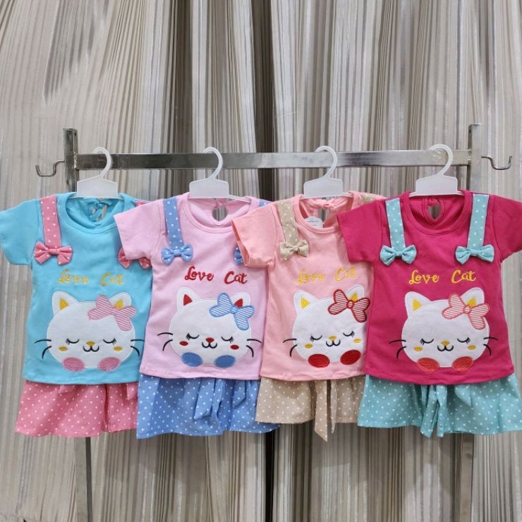 Baju bayi perempuan Stelan celana Love cat