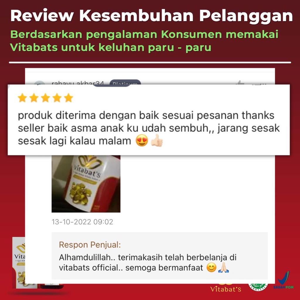Obat Asma VITABATS Herbal Sesak Nafas Batuk Sembuh Tanpa Efek Samping Tradisional Paling Ampuh Obat Paru Paru Bronkitis Sinusitis TBC