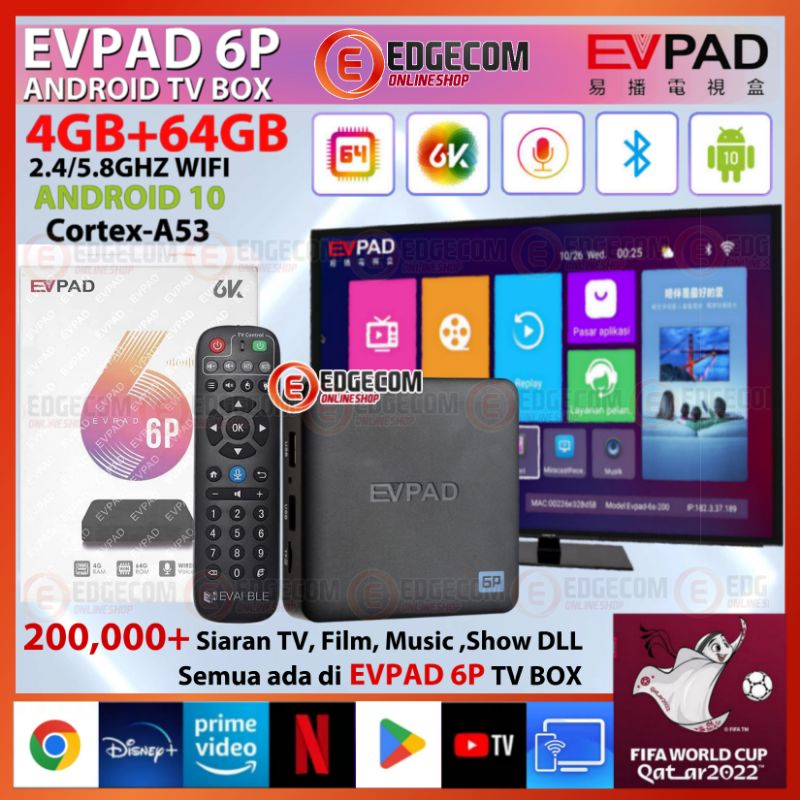 EVPAD 6P ANDROID TV BOX V 10 4GB+64GB 6K Versi Terbaru / SMART TV BOX