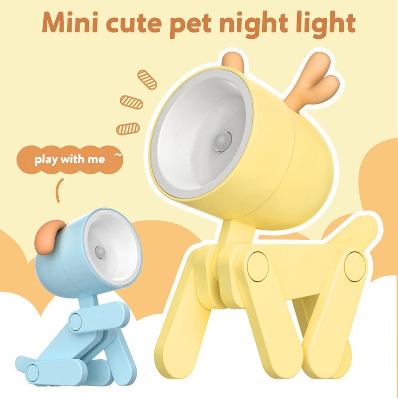 1pc Lampu Meja LED Mini Bentuk Kartun Anjing / Rusa Model Lipat Adjustable Untuk Dekorasi Rumah / Kantor