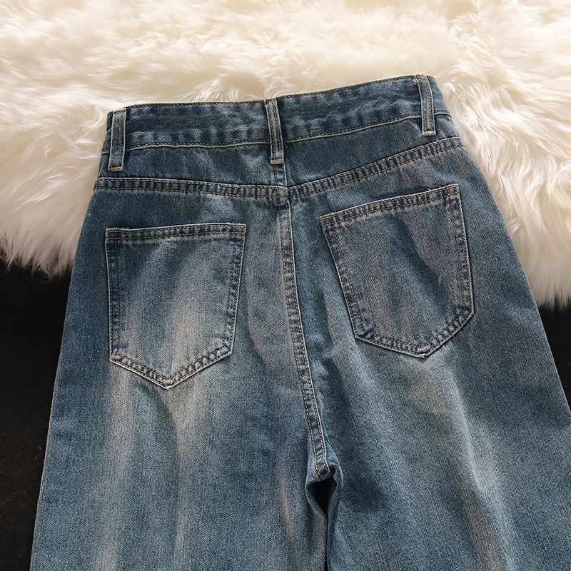 Biru Retro Fashion Casual Highwaist Celana Jeans Wanita Loose (Realpict)