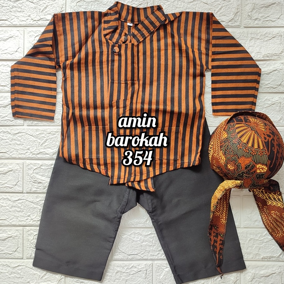 COD...!!! Setelan Baju Surjan Lurik Anak + Celana Hitam + Blangkon Solo Batik Sliwir #Adat #Jawa #Tradisional