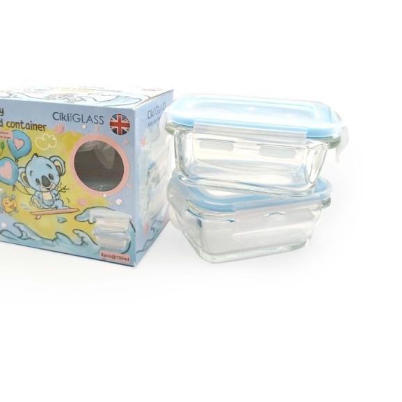 CIKI BABY FOOD SET CONTAINER GLASS 2x150ML 150 ML POLOS/TAKARAN MPASI - HIJAU POLOS