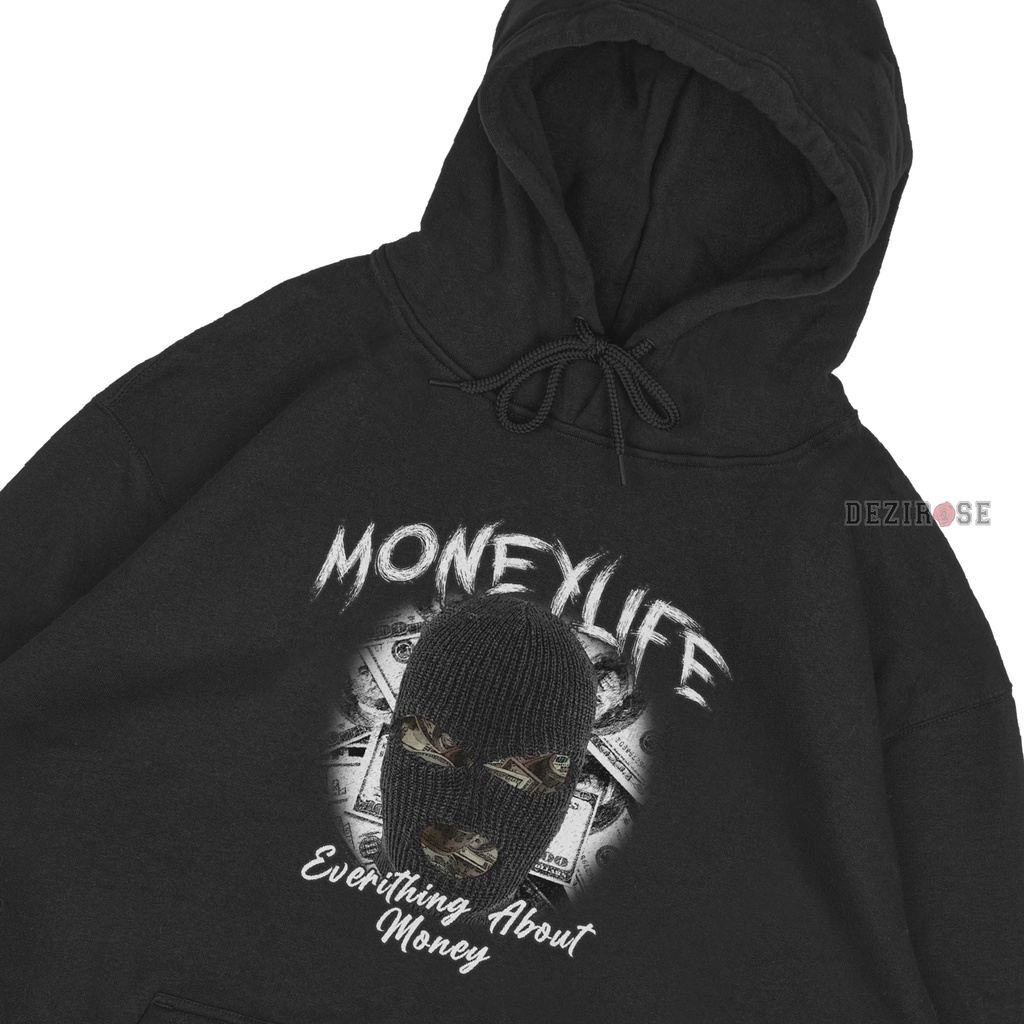 DEZIROSE Sweater Hoodie Money Life Pria &amp; Wanita Distro Original Fleece Tebal Hitam Premium Size M L XL XXL