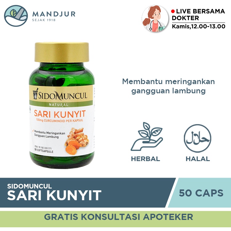 Jual Sido Muncul Natural Sari Kunyit 50 Kapsul Lunak Meredakan Gangguan Lambung Dan Maag 7588