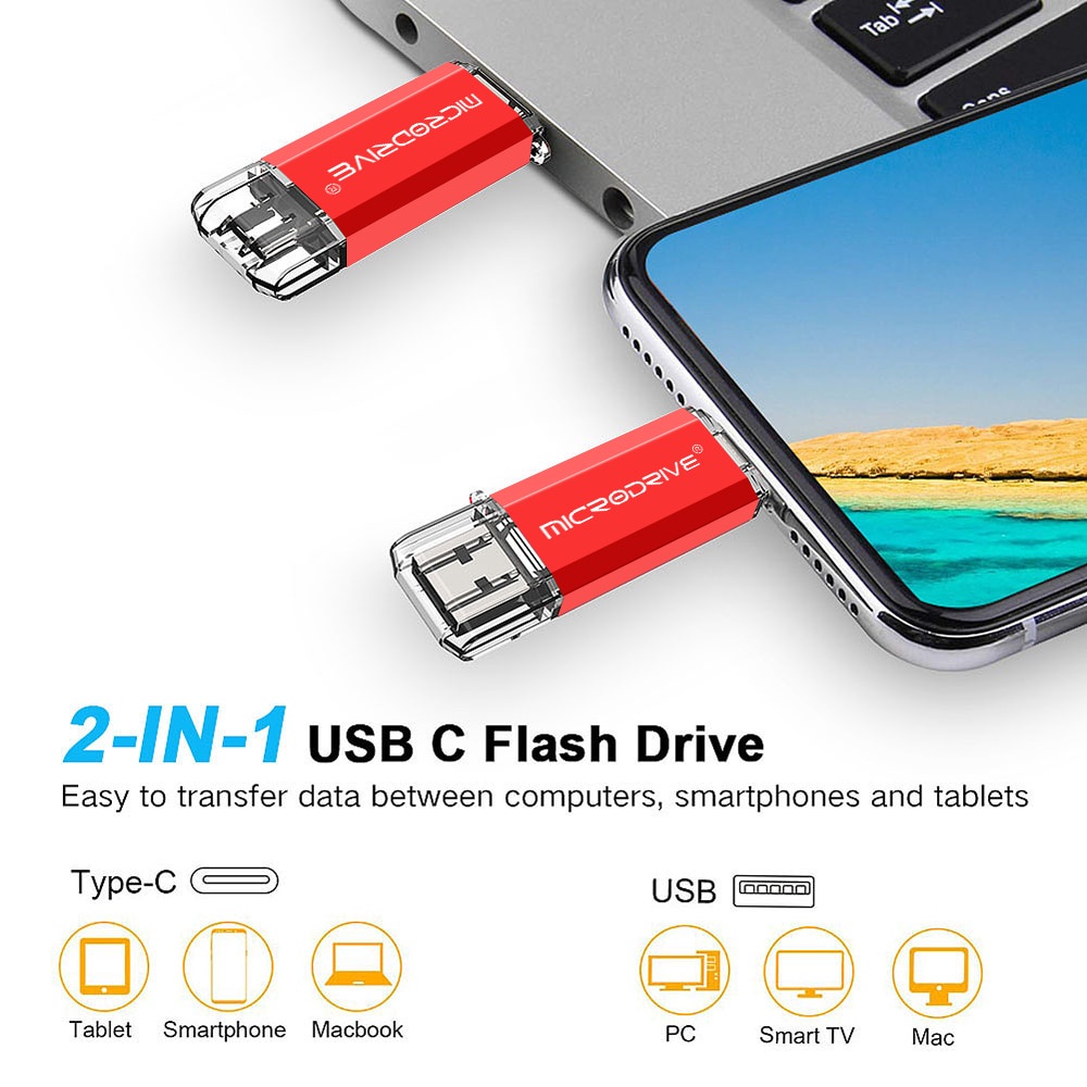 2 in 1 OTG USB 2.0 Flash Drive 2TB Tipe C Untuk Perangkat USB Tipe C